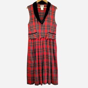 Lanz Originals 90s Tartan Plaid‎ Velvet Collar Dress – Size 12